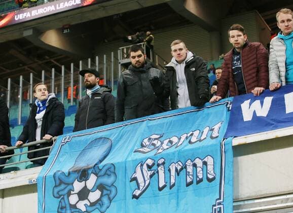RB Leipzig St Petersburg Soccer Euro League Leipzig 08 03 2018 Red Bull Arena Soccer UEFA Euro League Round of 16 First leg RB Leipzig vs Zenit St Petersburg The image Fans of Saint Petersburg