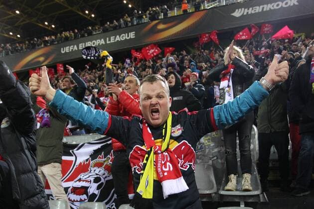 SOCCER - EL, Dortmund vs RBS DORTMUND,GERMANY,08.MAR.18 - SOCCER - UEFA Europa League, last sixteen, Borussia Dortmund vs Red Bull Salzburg. Image shows fans of RBS. GEPAxpictures xMathiasxMandl