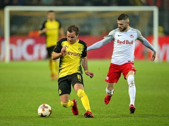08 03 2018 Football UEFA Europa League 2017 2018 Eighth finals Borussia Dortmund RB Salzburg in Signal Iduna Park Dortmund v l Mario Götze Dortmund v Valon Berisha RB Salzburg