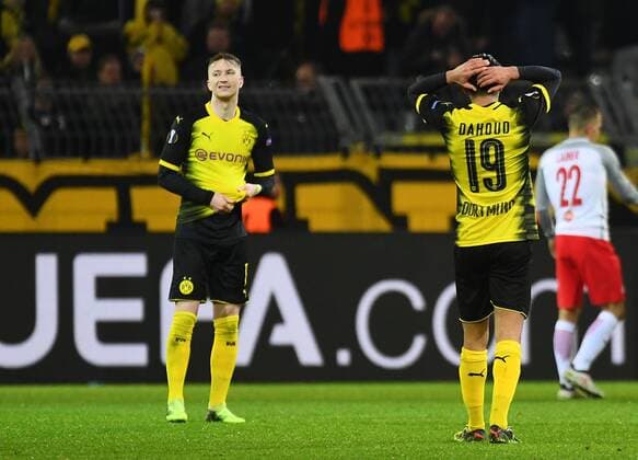 08 03 2018 xjhx Football Europe League Borussia Dortmund RB Salzburg emspor v Marco Reus Borussia Dortmund Mahmoud Dahoud Borussia Dortmund disappointed disappointed looking dissapointed Dortmund
