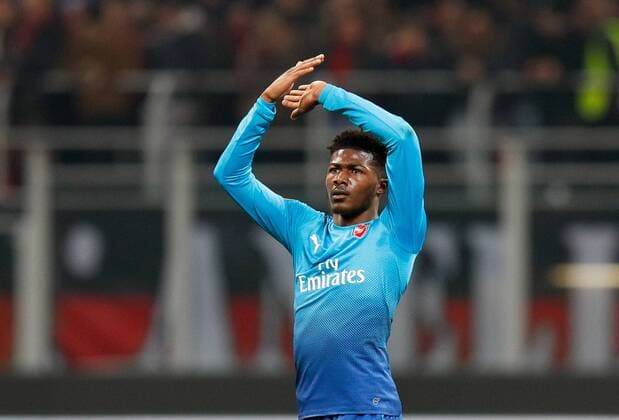 Ainsley Maitland-Niles of Arsenal jubilates following the UEFA Europa League Round of 16 match between AC Milan and Arsenal at Stadio San Siro, Milan, Italy on 8 March 2018. Copyright: xRobertoxBreganix 19210046