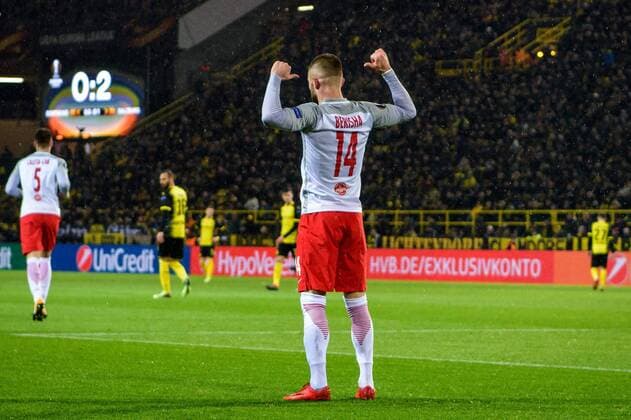 Valon Berisha FC Salzburg 14 scored for goal after 2 0 at the Europa League Round of 16 between Borussia Dortmund and FC Salzburg on 08 03 2018 Dortmund Copyright: xSchuelerx xEibnerx-xPressefotox EP_JSE