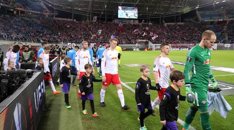 RB Leipzig St Petersburg Soccer Euro League Leipzig 08 03 2018 Red Bull Arena Soccer UEFA Euro League Round of 16 First leg RB Leipzig vs Zenit St Petersburg The team enema