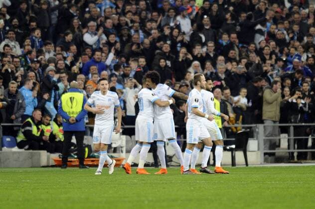 Joie but Payet (OM) FOOTBALL : Marseille vs Athletico Bilbao - Europa League - 08 03 2018 FranckPennant Panoramic 