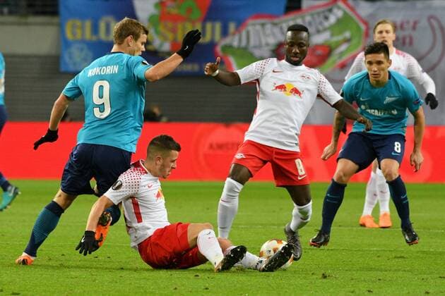 Aleksandr Kokorin Zenit St Petersburg left Naby Keita RB Leipzig re and Diego Demme RB Leipzig Mitte RB Leipzig vs Zenit St Petersburg Soccer UEFA Europa League 08 03 2018 Leipzig Copyright: xEIBNER BertxHarzerx EP_BHR