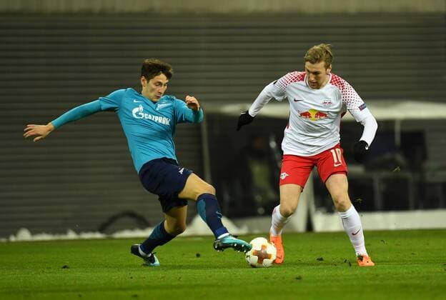 Soccer Men Season 2017 2018 Europa League Eighth Final First leg RB Leipzig Zenit St Petersburg v Daler Kuzyaev 14 Zenit St Petersburg Emil Forsberg RB Leipzig 08 03 2018 Copyright: xMatthiasxKochx