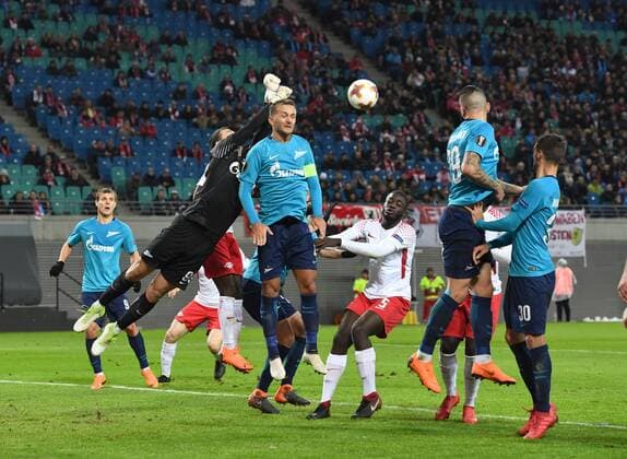 Soccer Mens Season 2017 2018 Europa League Round of 16 First leg RB Leipzig Zenit St Petersburg vl Aleksandr Kokorin 09 Zenit St Petersburg Goalkeeper Andrei Lunev 99 Zenit St Petersburg Domenico Criscito 4 Zenit St Petersburg Dayot Upamecano RB Leipzig Anton Zabolotny 29 Zenit St Petersburg Emanuel Mammana 30 Zenit St Petersburg 08 03 2018 Copyright: xMatthiasxKochx