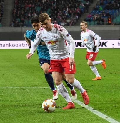 Soccer Men Season 2017 2018 Europa League Eighth Final First leg RB Leipzig Zenit St Petersburg v l Emiliano Rigoni 10 Zenit St Petersburg Timo Werner RB Leipzig 08 03 2018 Copyright: xMatthiasxKochx