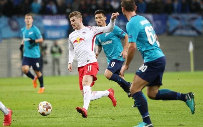 RB Leipzig St Petersburg Soccer Euro League Leipzig 08 03 2018 Red Bull Arena Soccer UEFA Euro League Round of 16 First leg RB Leipzig vs FK Zenit St Petersburg Pictured l Timo Werner 11 RB Leipzig MatiasKranevitter 8 Zenit and BranislavÊIvanovic 60 Zenit