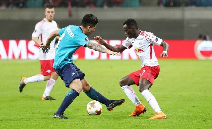 RB Leipzig St Petersburg Soccer Euro League Leipzig 08 03 2018 Red Bull Arena Soccer UEFA Euro League Round of 16 First leg RB Leipzig vs FK Zenit St Petersburg Pictured v l MatiasÊKranevitter 8 Zenit and Bruma 17 RB Leipzig
