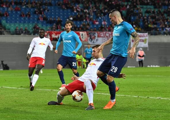 Soccer Men Season 2017 2018 Europa League Eighth Final First leg RB Leipzig Zenit St Petersburg v Willi Orban RB Leipzig Anton Zabolotny 29 Zenit St Petersburg 08 03 2018 Copyright: xMatthiasxKochx