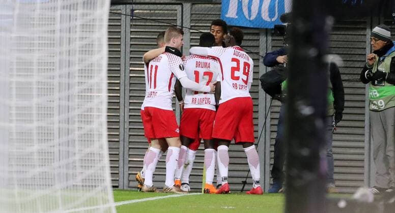 RB Leipzig St Petersburg Soccer Euro League Leipzig 08 03 2018 Red Bull Arena Soccer UEFA Euro League Round of 16 First League FC RB Leipzig vs Zenit St Petersburg The Figure for RB Leipzig Bruma 17 RB Leipzig scores 0 goals scored against goalkeeper AndreiÊLunev 99 Zenit and rejoices