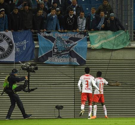 Soccer Mens Season 2017 2018 Europa League Round of 16 First leg RB Leipzig Zenit St Petersburg v Bernardo RB Leipzig Bruma RB Leipzig Jubilation after goal to 1 0 top Fans of Zenit 08 03 2018 Copyright: xMatthiasxKochx