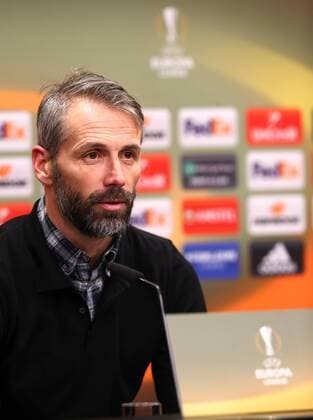 Thursday 08 03 2018 Season 2017 2018 Euro League Round of 16 First leg in Dortmund Signal Iduna Park BVB 09 Borussia Dortmund FC Salzburg Coach Marco Rose FCS at the subsequent press conference