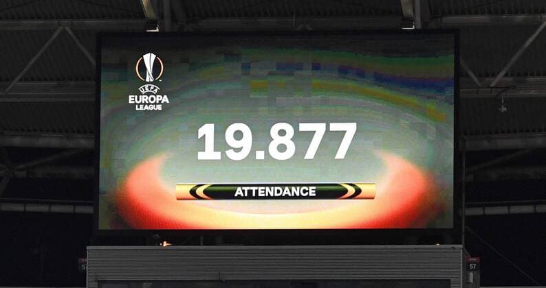 Soccer Men Season 2017 2018 Europa League Round of 16 First leg RB Leipzig Zenit St Petersburg Scoreboard with number of spectators 19877 08 03 2018 Copyright: xMatthiasxKochx