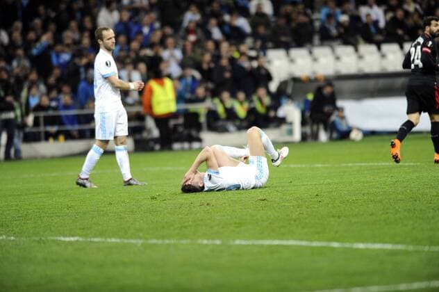 Thauvin (OM) - Sortie sur blessure FOOTBALL : Marseille vs Athletico Bilbao - Europa League - 08 03 2018 FranckPennant Panoramic 