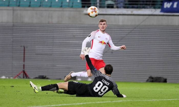 RB Leipzig St Petersburg Soccer Euro League Leipzig 08 03 2018 Red Bull Arena Soccer UEFA Euro League Round of 16 First Leg FC RB Leipzig vs. Zenit St Petersburg Pictured goal for RB Leipzig Timo Werner 11 RB Leipzig scored the goal for 2 0 against goalkeeper AndreiÊLunev 99 Zenit