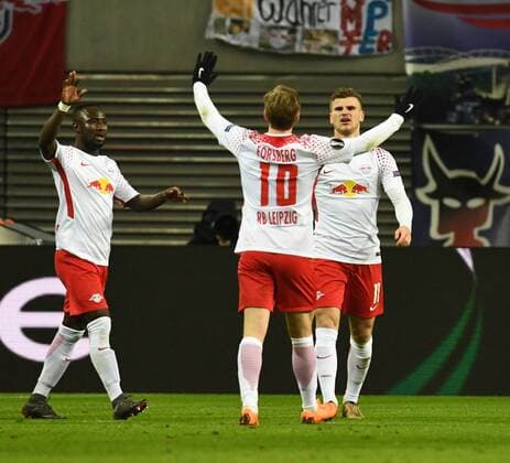 Soccer Men Season 2017 2018 Europa League Round of 16 First leg RB Leipzig Zenit St Petersburg Naby Keita RB Leipzig Emil Forsberg RB Leipzig Timo Werner RB Leipzig Cheers to gate to 2 0 08 03 2018 Copyright: xMatthiasxKochx