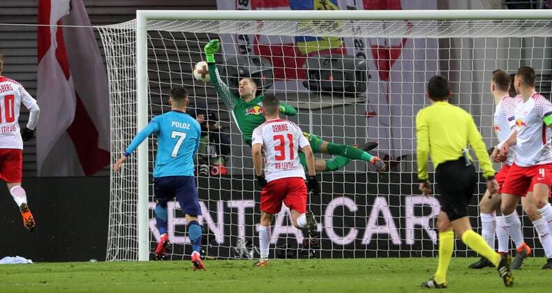 RB Leipzig St Petersburg Soccer Euro League Leipzig 08 03 2018 Red Bull Arena Soccer UEFA Euro League Round of 16 First leg RB Leipzig vs. Zenit St Petersburg The goal for Saint Petersburg DomenicoÊCriscito 4 Zenit scores the 2 1 goal