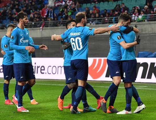 Football Mens Season 2017 2018 Europa League Eighth Final First leg RB Leipzig Zenit St Petersburg Zemit cheers for goal to 2 1 08 03 2018 Copyright: xMatthiasxKochx
