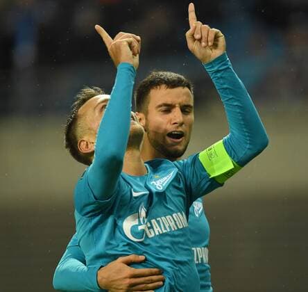 Soccer Mens Season 2017 2018 Europa League Round of 16 First leg RB Leipzig Zenit St Petersburg Domenico Criscito 4 Zenit St Petersburg rejoicing for goal to 2 1 08 03 2018 Copyright: xMatthiasxKochx