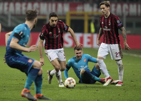 March 8, 2018 - Milan, Italy - Giacomo Bonaventura of Milan AC during the UEFA Europa League Round of 16 match between AC Milan and Arsenal at the San Siro on March 8, 2018 in Milan, Italy. AC Milan v Arsenal - UEFA Europa League Round of 16: First Leg  - ZUMAn230 20180308_zaa_n230_664 Copyright: xLorisxRosellix