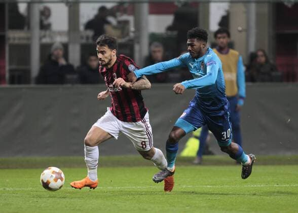 March 8, 2018 - Milan, Italy - Suso of Milan AC during the UEFA Europa League Round of 16 match between AC Milan and Arsenal at the San Siro on March 8, 2018 in Milan, Italy. AC Milan v Arsenal - UEFA Europa League Round of 16: First Leg  - ZUMAn230 20180308_zaa_n230_669 Copyright: xLorisxRosellix