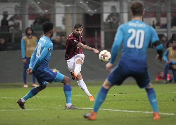March 8, 2018 - Milan, Italy - Suso of Milan AC during the UEFA Europa League Round of 16 match between AC Milan and Arsenal at the San Siro on March 8, 2018 in Milan, Italy. AC Milan v Arsenal - UEFA Europa League Round of 16: First Leg  - ZUMAn230 20180308_zaa_n230_678 Copyright: xLorisxRosellix