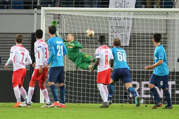 Connection goal for Zenit to 2 1 Peter Gulacsi Goalkeeper RB Leipzig powerless RB Leipzig vs Zenit St Petersburg Football UEFA Europa League 08 03 2018 Leipzig Copyright: xEIBNER BertxHarzerx EP_BHR