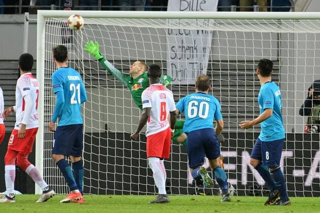 Connection goal for Zenit to 2 1 Peter Gulacsi Goalkeeper RB Leipzig powerless RB Leipzig vs Zenit St Petersburg Football UEFA Europa League 08 03 2018 Leipzig Copyright: xEIBNER BertxHarzerx EP_BHR