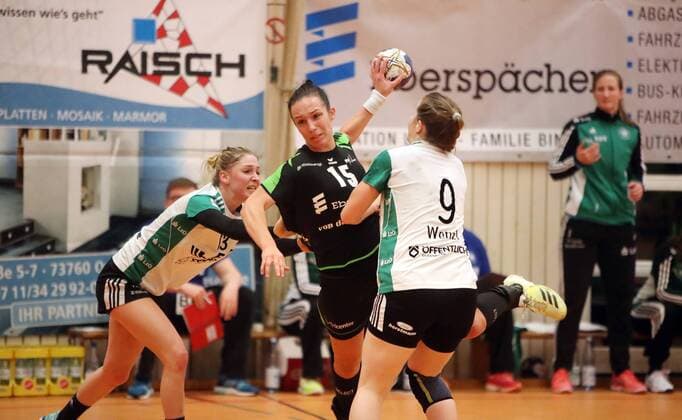 TV Nellingen VfL Oldenburg Germany Ostfildern 10 03 2018 Handball Women Bundesliga Season 2017 2018 TV Nellingen VfL Oldenburg v 1 Jane Martens VfL Oldenburg Szimonetta Gera TV Nellingen Julia Wenzl VfL Oldenburg