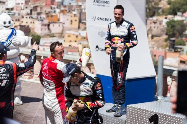 Podium rallye du mexique sebastien ogier vainqueur et sordo et meeke AUTOMOBILE : Rallye du Mexique - WRC Motorsport Rallye WM - 11 03 2018 SPRESSE PANORAMIC 
