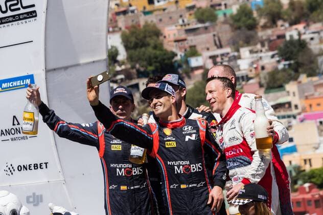 Podium rallye du mexique sebastien ogier vainqueur et sordo et meeke AUTOMOBILE : Rallye du Mexique - WRC Motorsport Rallye WM - 11 03 2018 SPRESSE PANORAMIC 