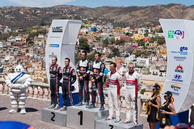 Podium rallye du mexique sebastien ogier vainqueur et sordo et meeke AUTOMOBILE : Rallye du Mexique - WRC Motorsport Rallye WM - 11 03 2018 SPRESSE PANORAMIC 