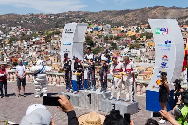 Podium rallye du mexique sebastien ogier vainqueur et sordo et meeke AUTOMOBILE : Rallye du Mexique - WRC Motorsport Rallye WM - 11 03 2018 SPRESSE PANORAMIC 