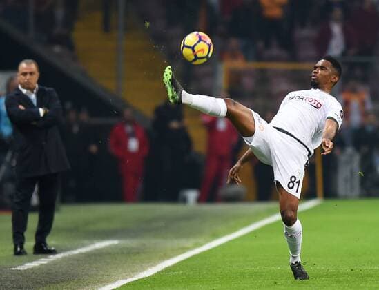 (180312) -- ISTANBUL, March 12, 2018 -- Samuel Eto o of Atiker Konyaspor competes during the 2017-2018 Turkish Football Super League match between Galatasaray and Atiker Konyaspor in Istanbul, Turkey, on March 11, 2018. Galatasaray won 2-1. ) (SP)TURKEY-ISTANBUL-SOCCER-TURKISH SUPER LEAGUE-GALATASARAY VS ATIKER KONYASPOR HexCanling 