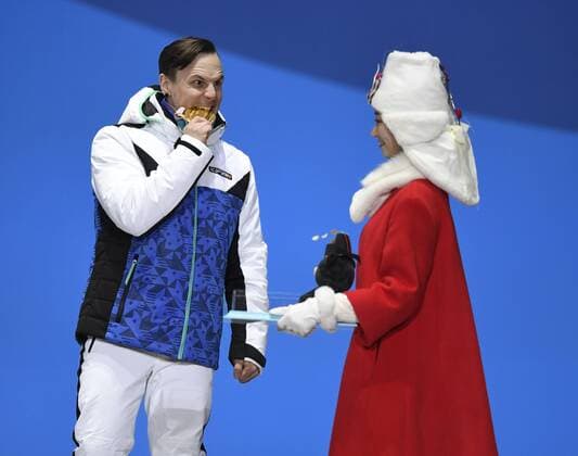 March 12, 2018 - Pyeongchang, South Korea - Gold medalist Matti Suur-Hamari of Finland celebrates during a medal ceremony for Men s Snowboard Cross Monday, March 12, 2018 at the Medals Plaza for the 2018 Pyeongchang Winter Paralympic Games. Paralympics PyeongChang 18: Snowboard - ZUMAr157 20180312_zap_r157_045 Copyright: xMarkxReisx