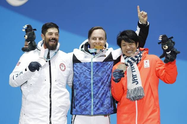 (L-R) Keith Gabel (USA), HamariMatti Suur (FIN), Gurimu Narita (JPN), MARCH 12, 2018 - Snowboarding : Men s Snowboard Cross Standing Medal Ceremony at PyeongChang Medals Plaza during the PyeongChang 2018 Paralympics Winter games Winterspiele Spiele Summer games in Pyeongchang, South Korea. NoxThirdxPartyxSales  (74028371)