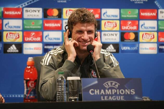 Thomas Mueller 25 Bayern Munich at the press conference faces the questions of the media laughs Press Conference FC Bayern Muenchen Football Round of 16 Champions League 13 03 2018 Istanbul Istanbul Turkey Copyright: xkolbert-press ChristianxKolbertx