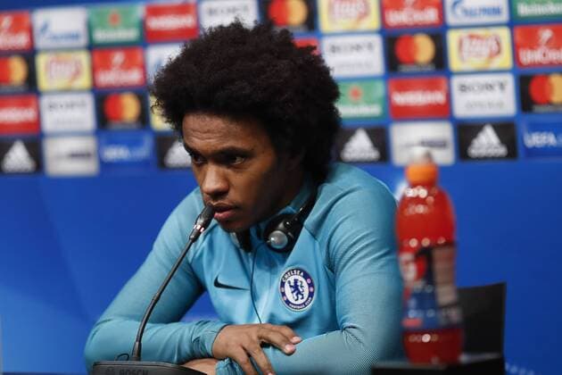 13th March 2018, Camp Nou, Barcelona, Spain; UEFA Champions League football, FC Barcelona Barca versus Chelsea, pre match press conference PK Pressekonferenz Willian of Chelsea FC speaks during the pre-match press conference  ActionPlus12001262