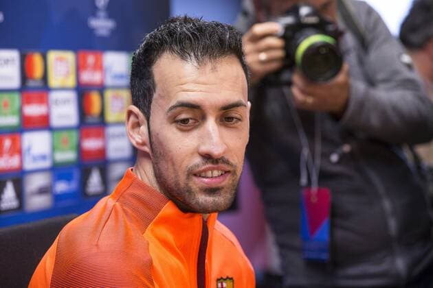 FC Barcelona Barca midfielder Sergio Busquets (5) attends a press conference PK Pressekonferenz prior to the UEFA Champions League match between FC Barcelona and Chelsea FC at Camp Nou Stadium corresponding of Round of 16, Second leg on March 13, 2018 in Barcelona, Spain. (Credit: Mikel Trigueros Urbanandsport Cordon Press)  xUrbanandsportx xSPAINx-xFCxBARCELONAx-xPRESSxCONFERENCEx-xPRIORxTOx-xCHAMPIONSx-xLEAGUEx-xAGAINSTx-xCHELSEAxFCx