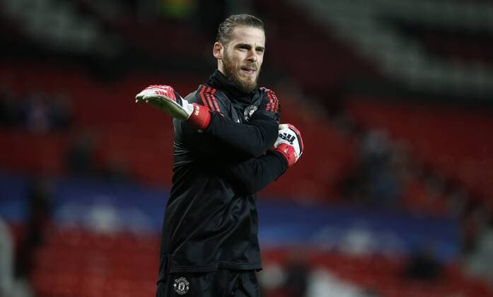 David De Gea of Manchester United ManU warms up before the Champions League Round of 16 match at Old Trafford Stadium, Manchester. Picture date: March 13th 2018. Picture credit should read: Andrew Yates Sportimage EDITORIAL USE ONLY. No use with unauthorised audio, video, data, fixture lists, club league logos or live services. Online in-match use limited to 120 images, no video emulation. No use in betting, games or single club league player publications.