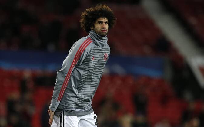 Marouane Fellaini of Manchester United ManU warms up before the Champions League Round of 16 match at Old Trafford Stadium, Manchester. Picture date: March 13th 2018. Picture credit should read: Andrew Yates Sportimage EDITORIAL USE ONLY. No use with unauthorised audio, video, data, fixture lists, club league logos or live services. Online in-match use limited to 120 images, no video emulation. No use in betting, games or single club league player publications.