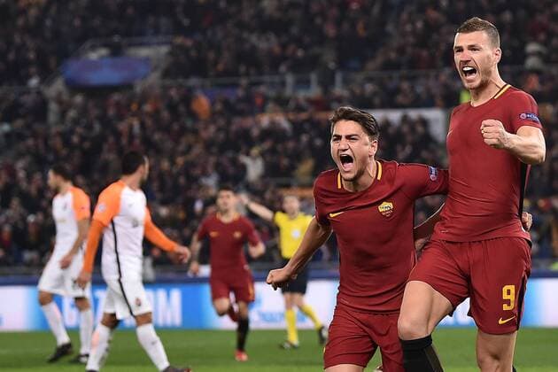 Bilder des Tages - SPORT As Roma 13 03 2018 - Champions League Roma-Shakhtar Donetsk foto Antonello Sammarco Image nella foto: esultanza gol Edin Dzeko 
