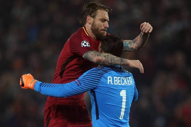 13.03.2018. Stadio Olimpico, Rome, Italy. Uefa Champions League AS Roma vs Shakhtar Donetsk .DE ROSSI AND ALISSON CELEBRATES DZEKO GOL during the match at Stadio Olimpico in Rome.  Copyright: xMarcoxIacobuccix xIPAx xMarcoxIacobuccix