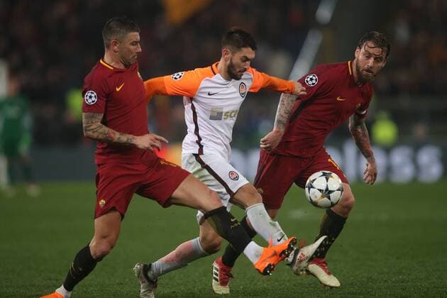 13.03.2018. Stadio Olimpico, Rome, Italy. Uefa Champions League AS Roma vs Shakhtar Donetsk .Facundo Ferreyra (SH) AND DE ROSSI in action during the match at Stadio Olimpico in Rome.  Copyright: xMarcoxIacobuccix xIPAx xMarcoxIacobuccix