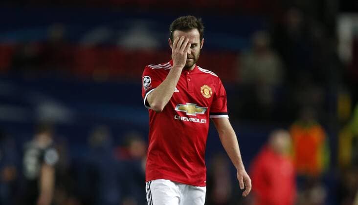 Juan Mata of Manchester United ManU reacts after losing the Champions League Round of 16 match at Old Trafford Stadium, Manchester. Picture date: March 13th 2018. Picture credit should read: Andrew Yates Sportimage EDITORIAL USE ONLY. No use with unauthorised audio, video, data, fixture lists, club league logos or live services. Online in-match use limited to 120 images, no video emulation. No use in betting, games or single club league player publications.