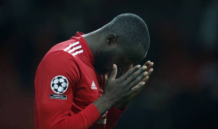 Romelu Lukaku of Manchester United ManU reacts after losing the Champions League Round of 16 match at Old Trafford Stadium, Manchester. Picture date: March 13th 2018. Picture credit should read: Andrew Yates Sportimage EDITORIAL USE ONLY. No use with unauthorised audio, video, data, fixture lists, club league logos or live services. Online in-match use limited to 120 images, no video emulation. No use in betting, games or single club league player publications.