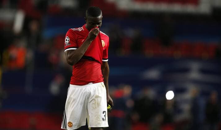 Eric Bailly of Manchester United ManU reacts after losing the Champions League Round of 16 match at Old Trafford Stadium, Manchester. Picture date: March 13th 2018. Picture credit should read: Andrew Yates Sportimage EDITORIAL USE ONLY. No use with unauthorised audio, video, data, fixture lists, club league logos or live services. Online in-match use limited to 120 images, no video emulation. No use in betting, games or single club league player publications.