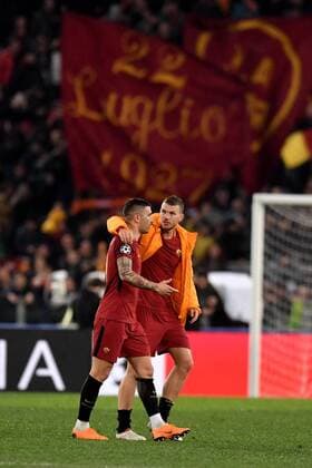 Esultanza dopo la vittoria di Edin Dzeko e Alexandar Kolarov Roma. Roma 13-03-2018 Stadio Olimpico Champions League, Ottavi di Finale. AS Roma - Shakhtar Donetsk Foto Antonietta Baldassarre Insidefoto AntoxBaldassarre